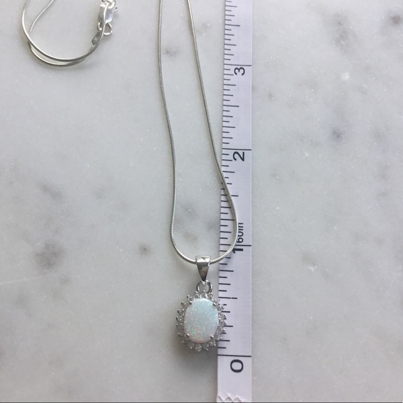 Sterling Silver Lab Created Opal and Cz Necklace - Picture 15 of 16